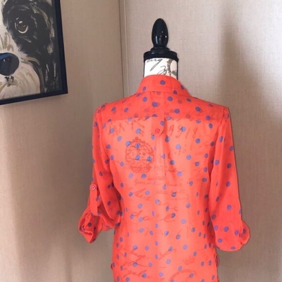 The Rage Sheer Blouse Small Orange Blue Dots - Picture 3 of 16